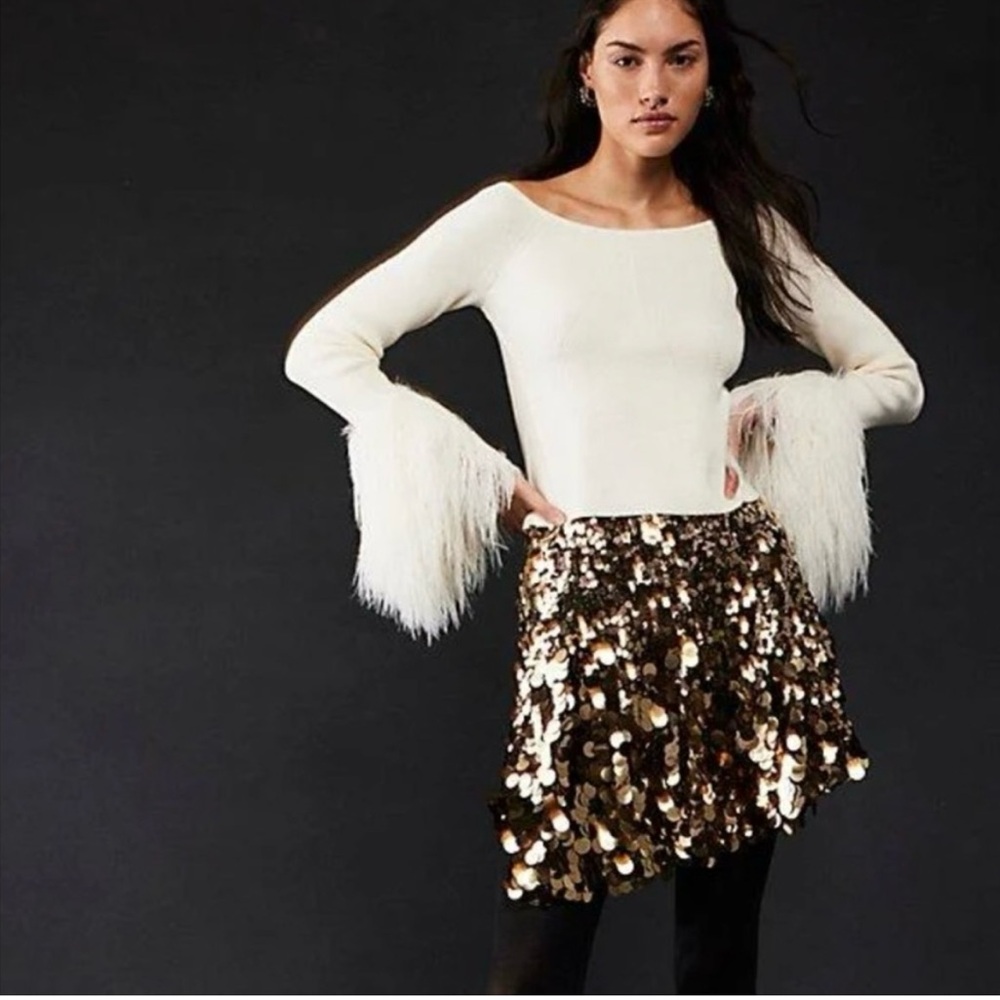 Free people "Can’t Get Enough" Gold Sequin Mini Skirt size 4